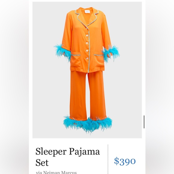 SLEEPER CROPPED DETACHABLE FEATHER-TRIM PARTY PAJAMA SET IN ORANGE - Size XS - Picture 13 of 13